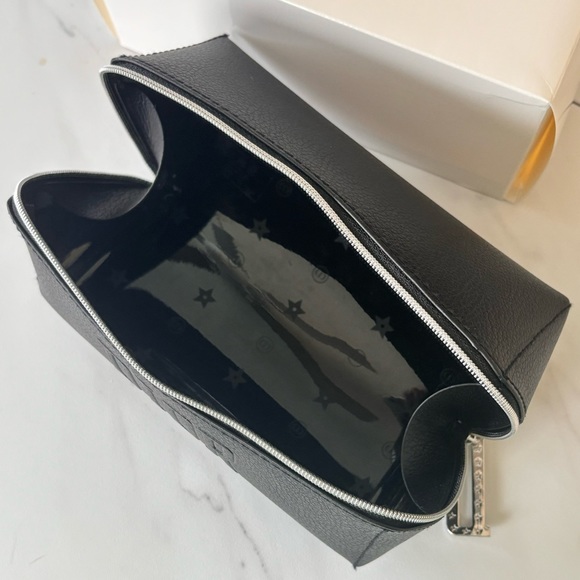 DIOR Black Faux Leather Cosmetic Pouch Makeup Bag Case Embossed Logo New - Picture 10 of 14